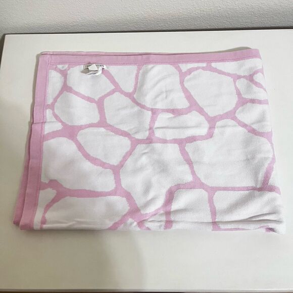 Pottery Barn Kids Pink White Giraffe Print Baby Blanket 100% Cotton Knit PBK - Picture 8 of 12